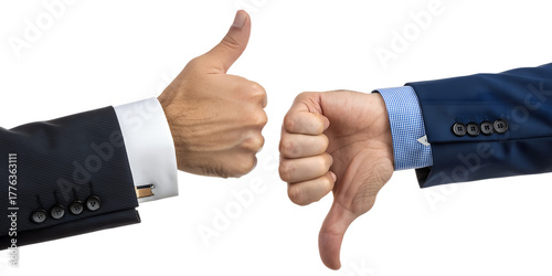 Hands Showing Thumbs Up and Thumbs Down for Business Decision Making