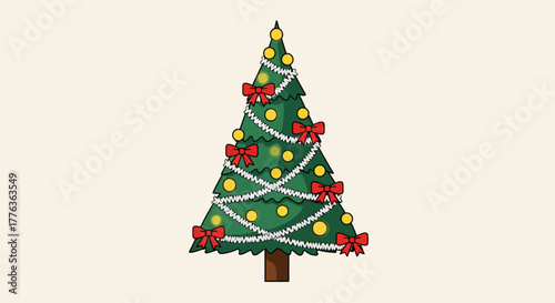 A beautifully decorated Christmas tree with red bows and yellow ornaments.
