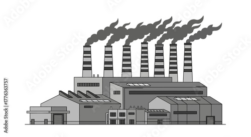 Factory with smoke coming out of chimneys, illustration, energy and industry