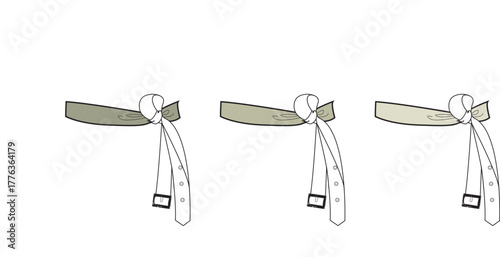 Diagram illustrating the correct way to tie a belt with three sequential steps shown side-by-side