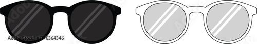 Round sunglasses vector illustration front view, modern eyewear design, black and white glasses, fashion accessory, cad drawing flat vector illustration
