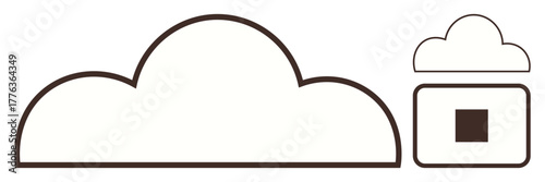 Outline of large cloud and smaller cloud icon with lock. Ideal for data protection, digital security, online backup, technology, privacy, cloud computing, and storage solutions. Simple flat metaphor