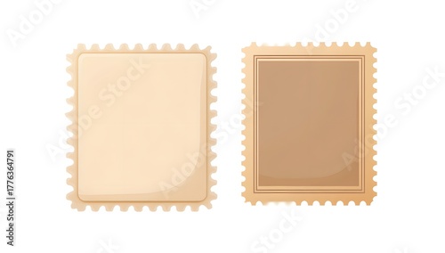 Blank retro postage stamp set on white surface, minimalist layout and aged texture.