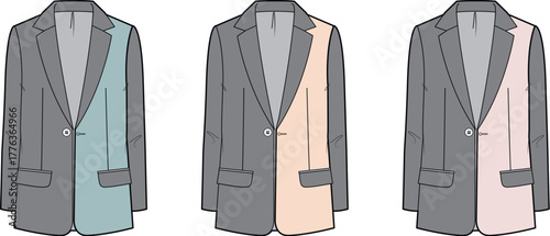 Men's single-breasted blazer fashion design template vector illustration with pastel color block options for apparel