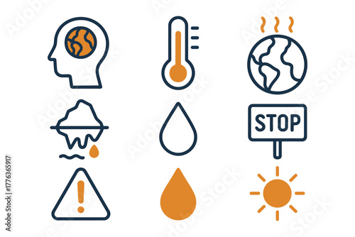 Climate change icons depicting global warming and environmental awareness