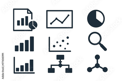 Analytics and data visualization icons set with charts and diagrams