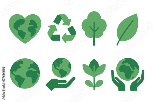 Eco-friendly icons: nature and recycling symbols for sustainability awareness