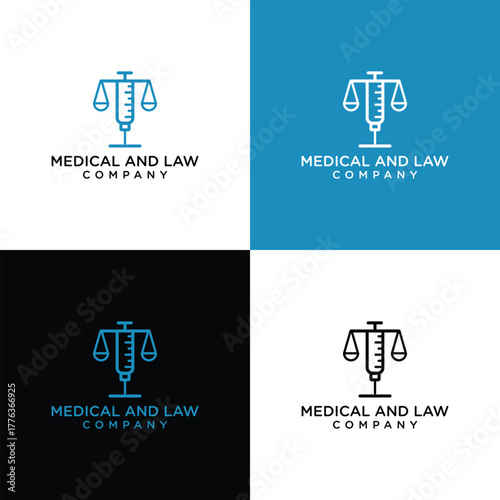 medical scale line art logo design. law and attorney logo