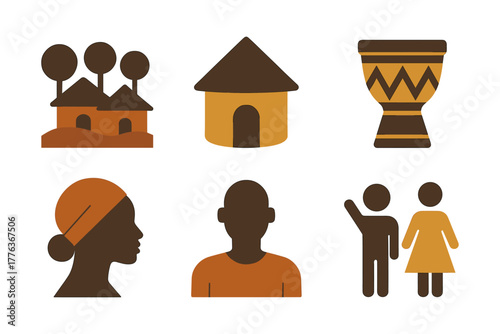 Traditional african symbols set featuring silhouettes and cultural icons