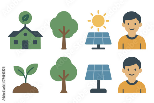 Sustainable living: eco-friendly symbols for renewable energy and nature conservation