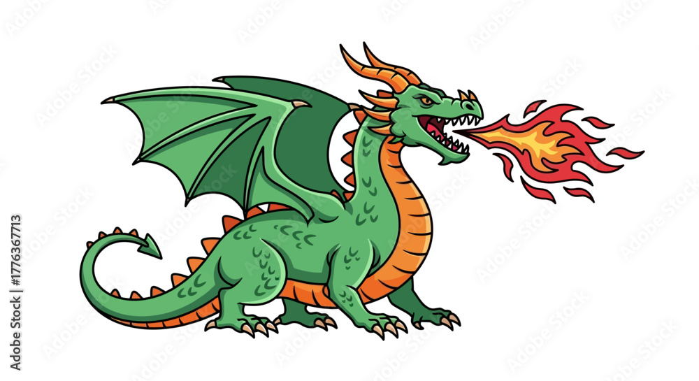 Naklejka premium Dragon Fire Breath Mythical Creature Illustration