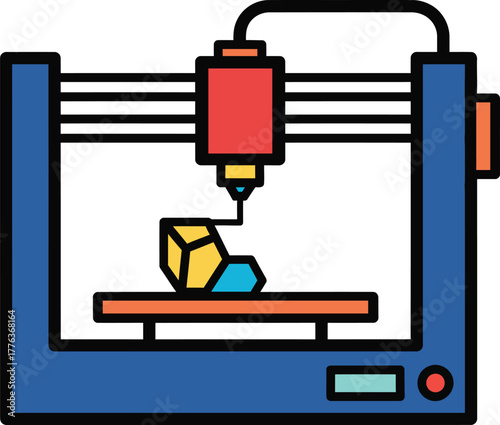 Modern 3d printer creating a geometric object on its build platform with a nozzle extruding material