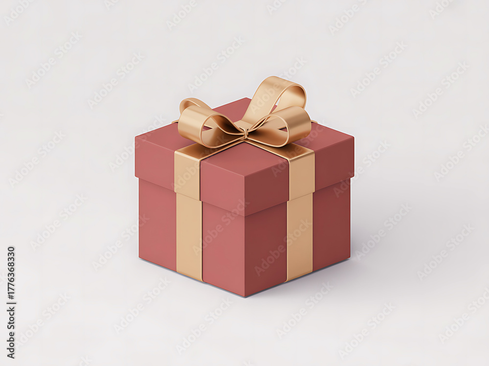 Obraz premium A festive red gift box tied with a golden ribbon on a plain background