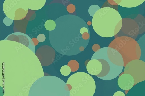 Abstract overlapping green, teal, and orange circles pattern design.