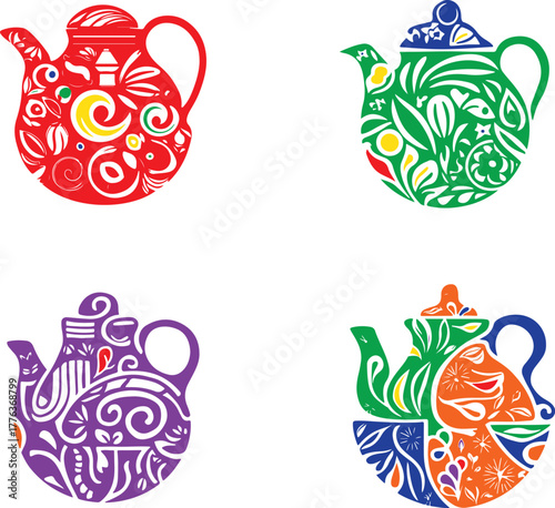 Ornate teapots with intricate patterns decorative patterned