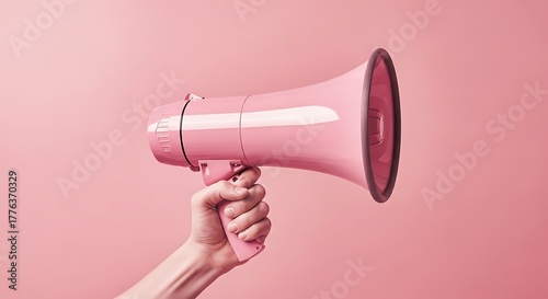 Hand Holding Pink Megaphone on Pink Background