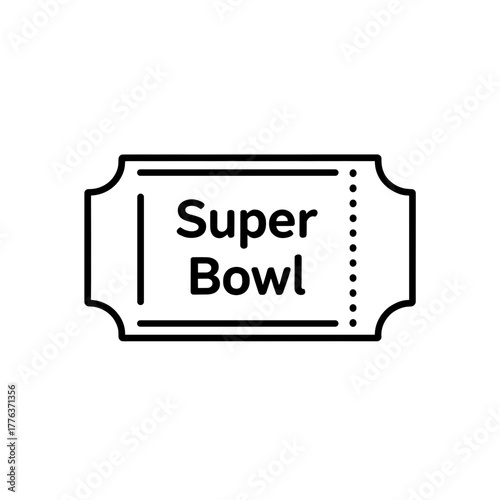 Super Bowl ticket icon in black outline, event entry and sports fan celebration concept