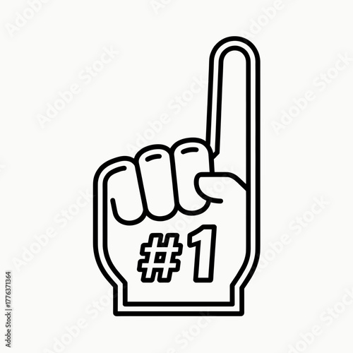 Foam finger with number one icon, black outline, Super Bowl fan celebration symbol