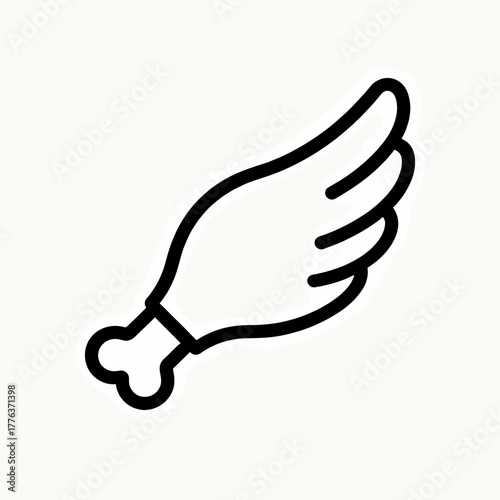 Chicken wing icon in black outline, Super Bowl snacks and fan food concept
