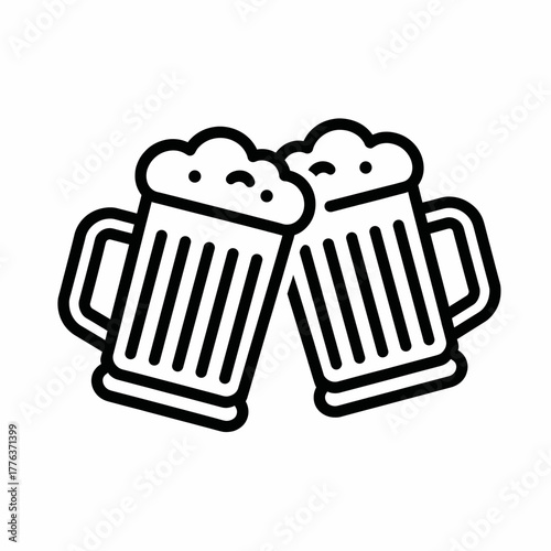 Beer mugs clinking icon in black outline, Super Bowl celebration and party drink concept