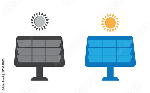 Solar panel icons with sun symbol, renewable energy concept