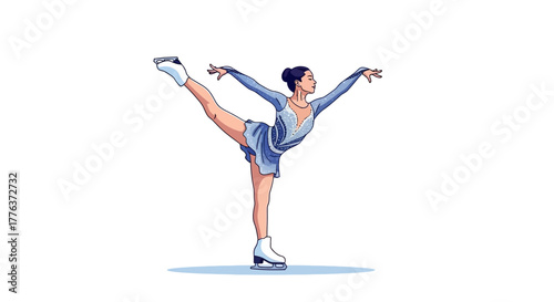 Elegant Figure Skater Performing a Graceful Attitude Stance on Ice