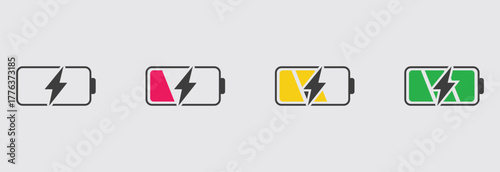 Battery Charger Charge Icon Vector Set — Energy Power Indicator Illustration
