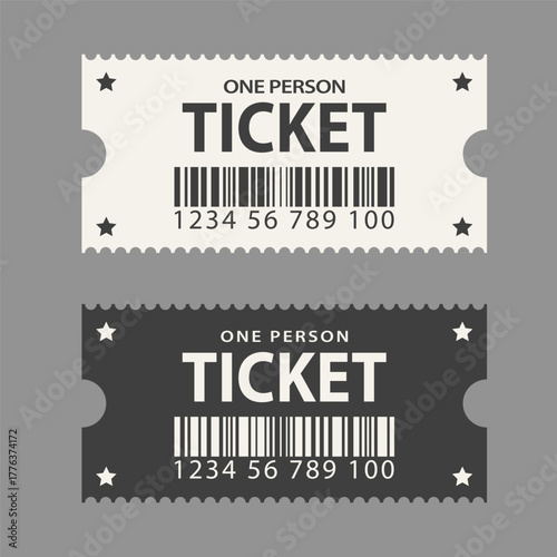 Modern Event Tickets with Barcode and Perforated Edges, black and white option