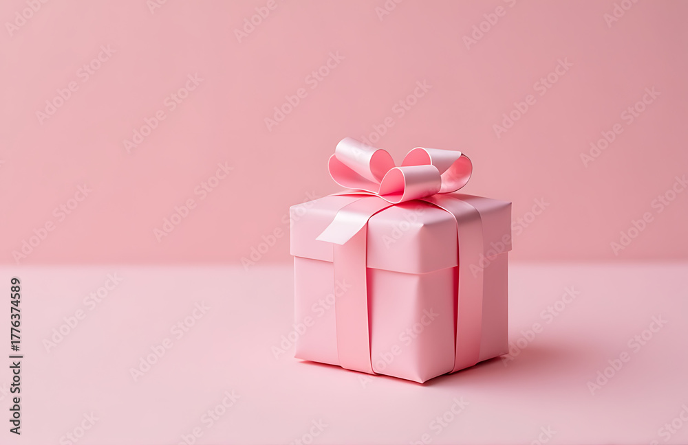 Fototapeta premium tight shot captures petite intricately wrapped pink gift box nestled soft background evoking simplicity