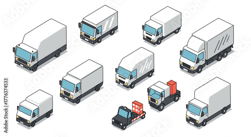 Isometric delivery trucks and vans collection for logistics and transport design