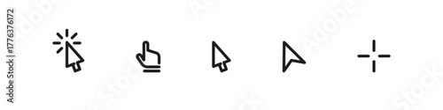 Cursor for computer vector outline icon set. Pointer, arrow, and navigation design collection.