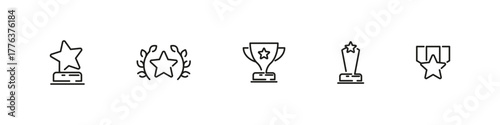 Award with star vector outline icon set. Achievement, victory, and recognition concept collection.
