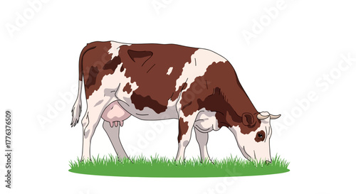 Graceful dairy cow grazing peacefully in a lush green pasture, a symbol of rural farm life and natural food production