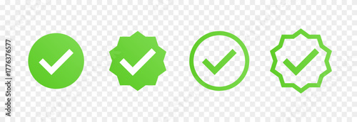 A set of green checkmark icons. Identity verification icon PNG. Icons of various colors and shapes.