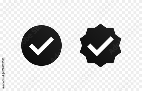 A set of black checkmark icons. Identity verification icon PNG. Icons of various colors and shapes.
