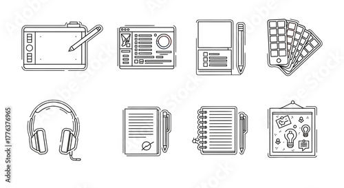 graphic design tools digital tablet software interface sketchpad and color swatches to facilitate creative workflow promoting visual communication