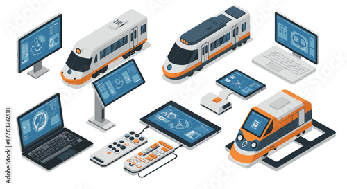 Modern isometric smart transportation and digital technology integration