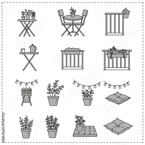 Cozy patio decor with potted plants string lights and comfortable cushions enhancing outdoor living spaces and creating a relaxing garden oasis