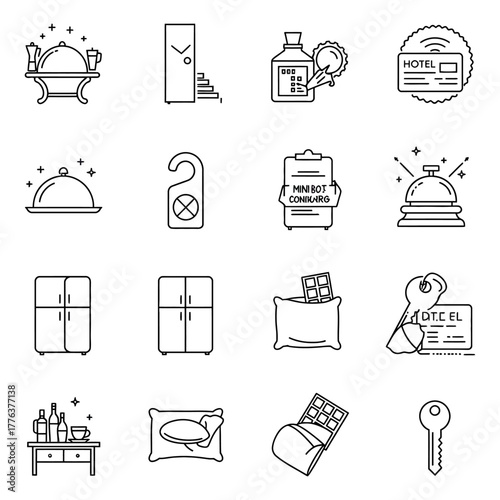 Hotel amenities room service key card and mini bar illustrating comfort and luxury for tourism marketing and promoting hospitality services