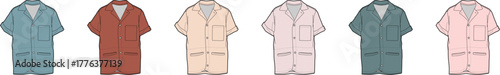 Collection of colorful scrubs tops in various pastel and muted shades, ideal for medical professionals and spa staff