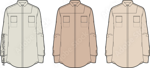 Fashionable Long-Sleeved Shirts Vector Illustrations of Apparel Design in Various Colors