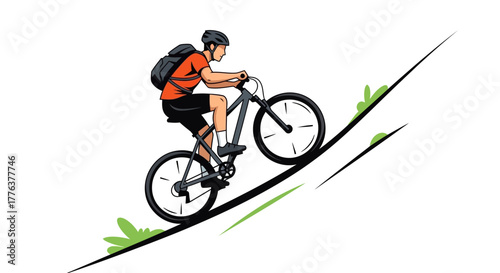 Mountain biker ascending a steep grassy slope on a sunny day