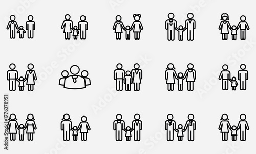 A collection of stylized family icons representing diverse family structures and relationships