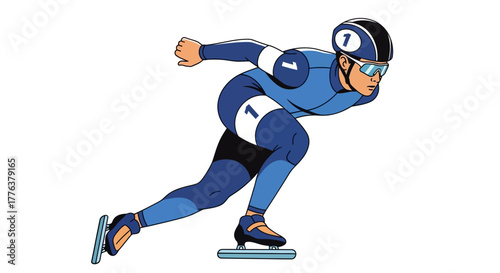 Focused speed skater illustration, demonstrating powerful stride and competitive spirit on the ice, capturing the essence of rapid winter sports