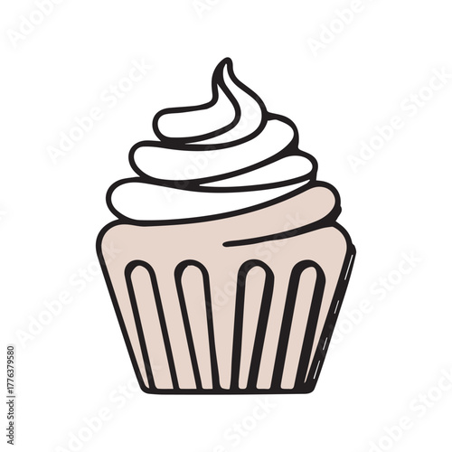 cupcake with swirled icing on top icon vector Illustration