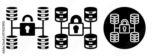 Data Lock Icon Collection Glyph & Mixed Style