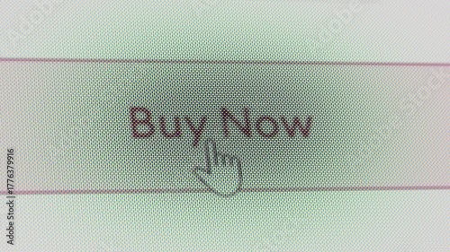 Online Shopping Buy Now Button Close-Up. Macro shot of a computer screen during digital purchase. 3D render animation