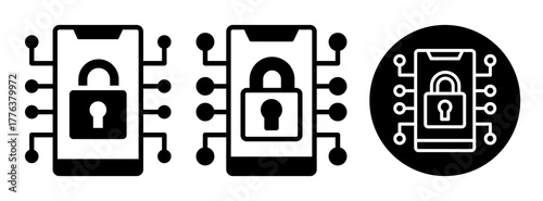 Digital Lock Icon Collection Glyph & Mixed Style