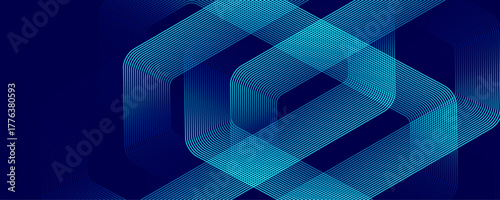 Digital hexagonal blue abstract background. Digital futuristic technology concept with hexagons. Geometric stripe line art design for poster, brochure, cover, banner, website, header