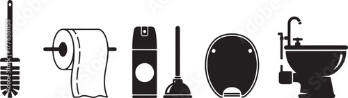 Bathroom Cleaning Supplies Toilet Brush Paper Plunger Air Freshener Seat